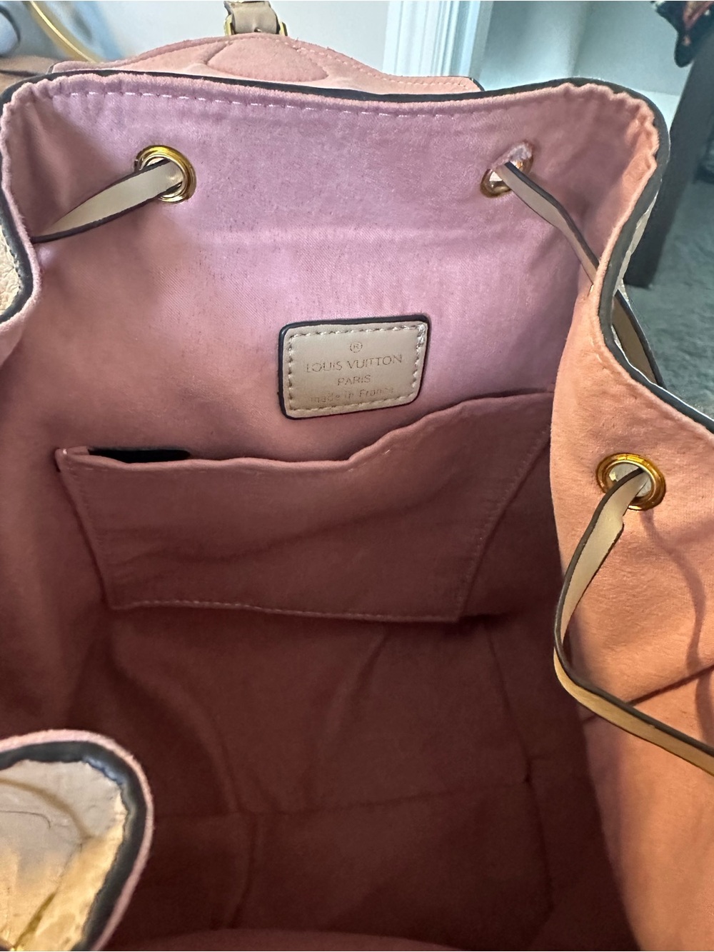 Beige Monogram Embossed Backpack with Gold Hardware - Picture 3 of 6
